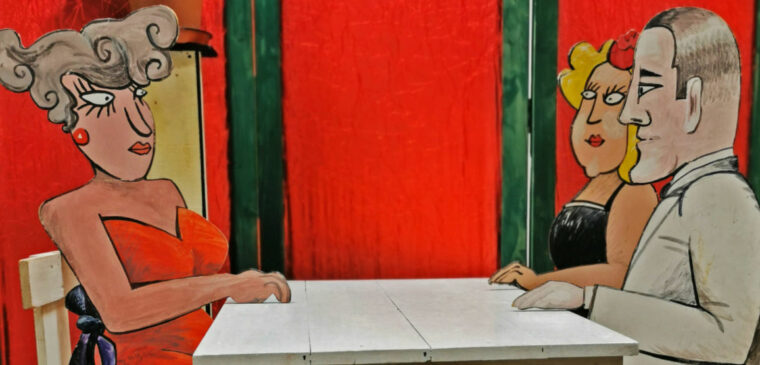 illustration deux femmes et un homme assis autour d'une table