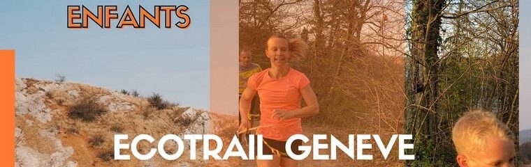 une femme et un enfant courent dans un forêt ecotrail Genève 2022